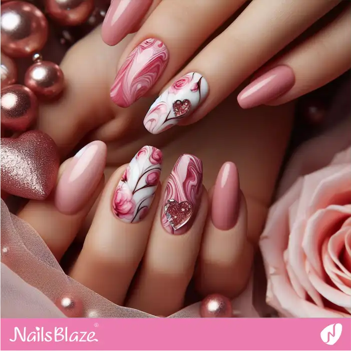 Valentine Heart on Marble Nails | Valentine Nails - NB2334